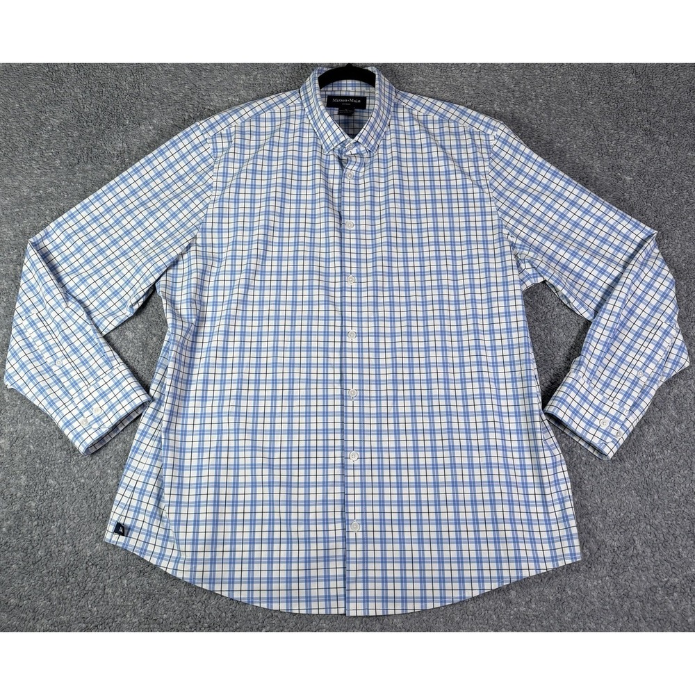 Mizzen+Main Leeward Men's XL Long Sleeve Shirt Blue/White Plaid Classic No Tuck